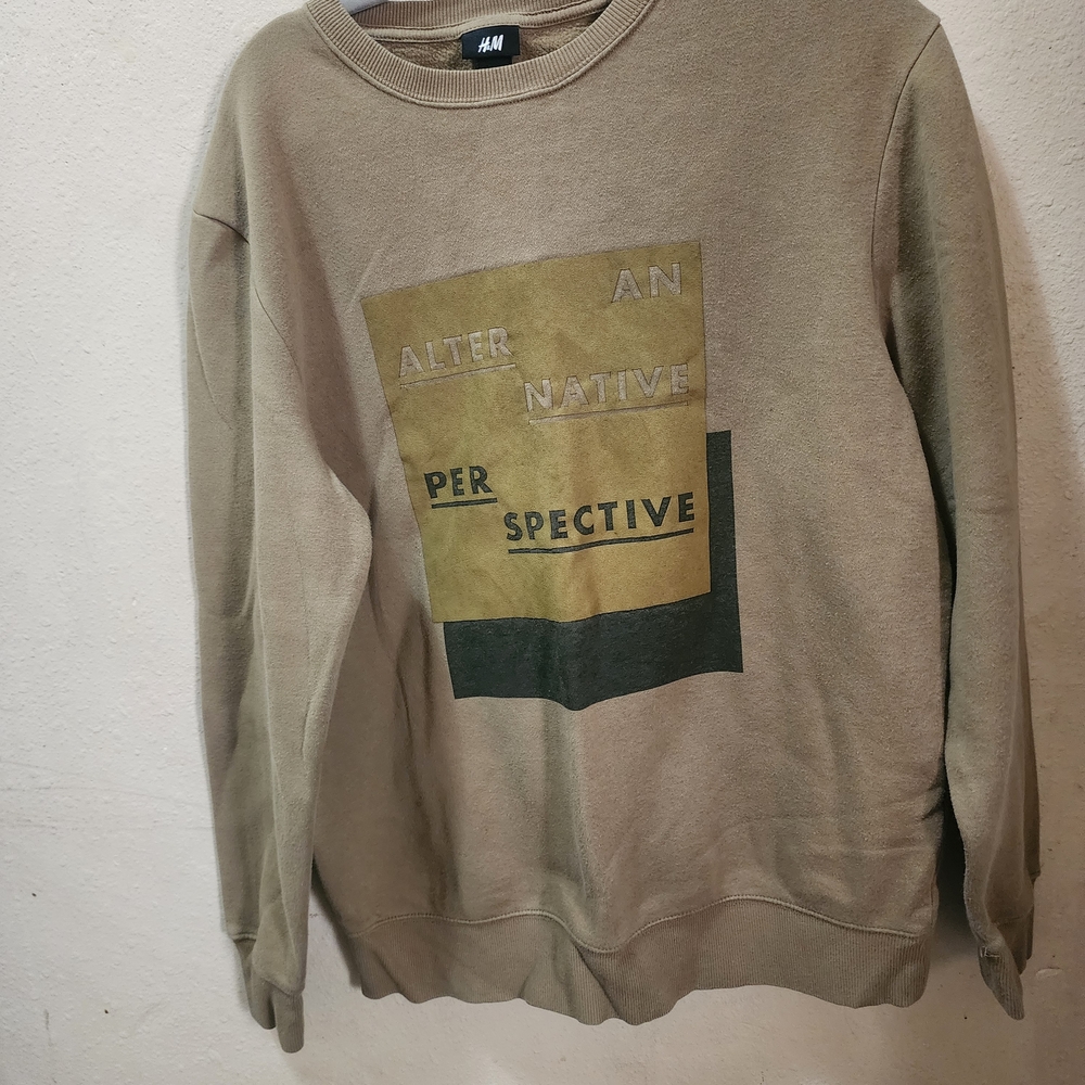 H&M Men's Olive Graphic Design Sweater Medium Excellent Condition